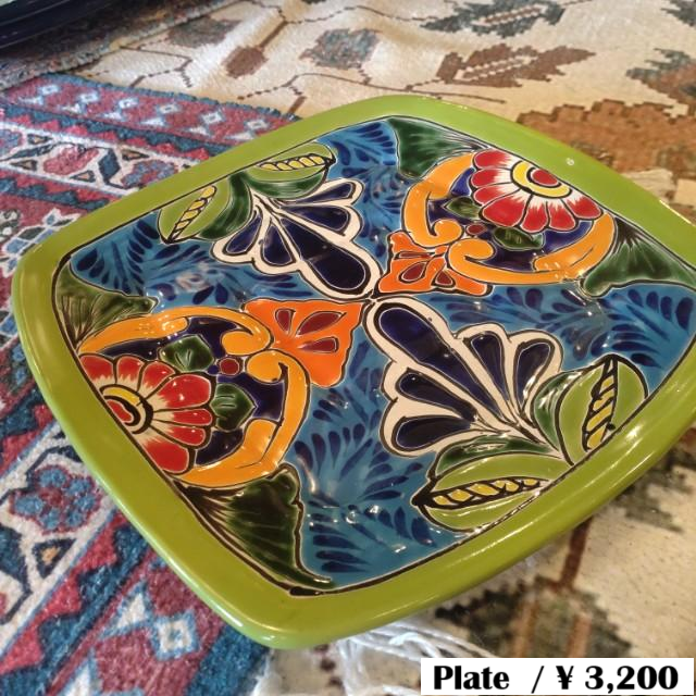 Mexico Guanajuato Ware Square plate Green Flat plate Platter　