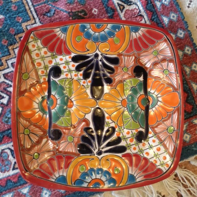 Mexico　Guanajuato Ware　Square plate　Red　Flat plate　Platter　