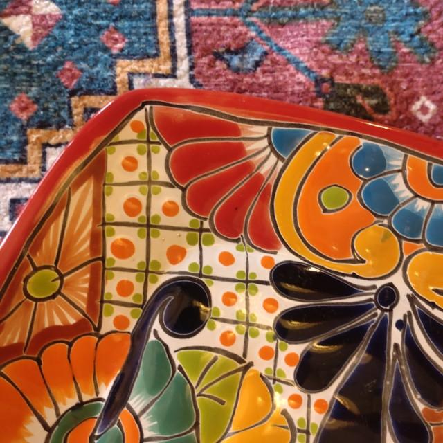 Mexico　Guanajuato Ware　Square plate　Red　Flat plate　Platter　