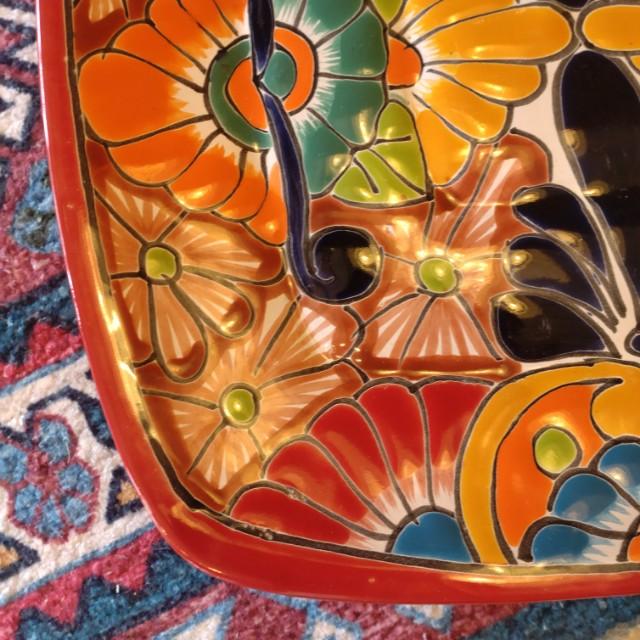 Mexico　Guanajuato Ware　Square plate　Red　Flat plate　Platter　