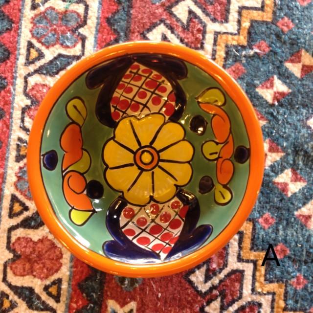 メキシコ　グアナファト焼　ミニボウル　オレンジ 　全2種　小鉢　ヨーグルト　フルーツボウル　小皿　おつまみ　豆皿