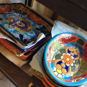 メキシコ　グアナファト焼　楕円深皿　ブルー　大皿　カレー皿　ボウル　サラダボウル　メキシコ料理　