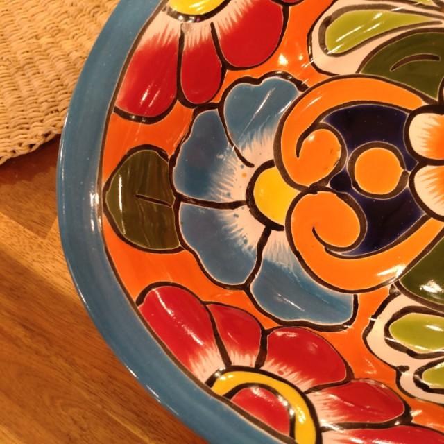 メキシコ　グアナファト焼　楕円深皿　ブルー　大皿　カレー皿　ボウル　サラダボウル　メキシコ料理　