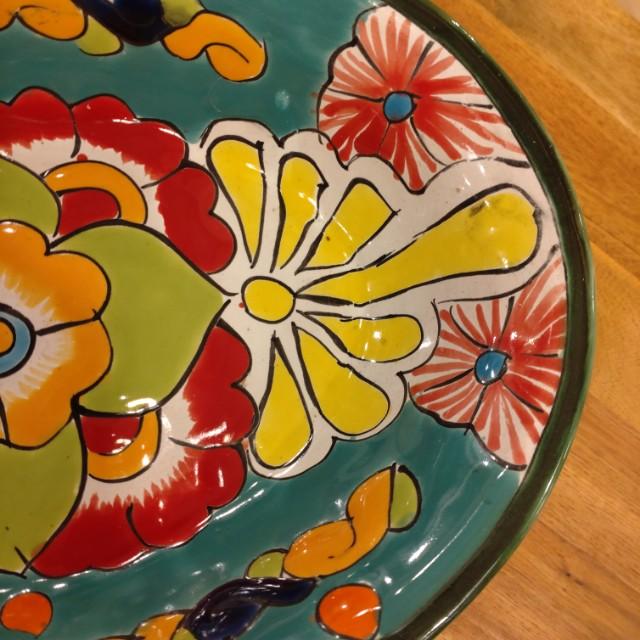メキシコ　グアナファト焼　楕円深皿　グリーン　大皿　カレー皿　ボウル　サラダボウル　メキシコ料理　
