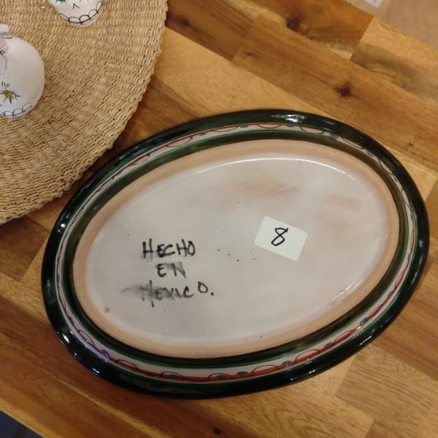 メキシコ　グアナファト焼　楕円深皿　グリーン　大皿　カレー皿　ボウル　サラダボウル　メキシコ料理　