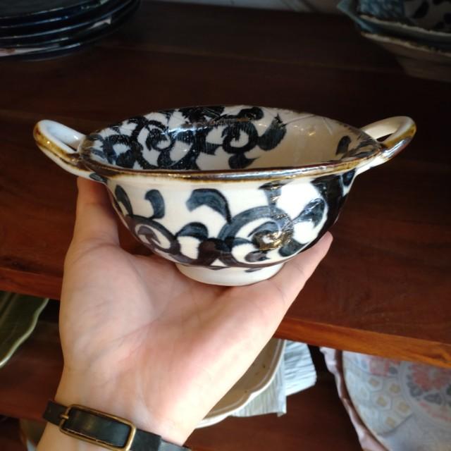 手書きたこ唐草　両手付ブイヨンスープボウル　スープボウル 日本製 美濃焼 和食器 和食　小鉢　