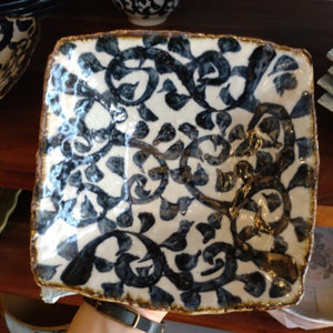 手書きたこ唐草　角型多用鉢 中鉢 日本製 美濃焼 和食器 和食　煮物　角皿　小鉢