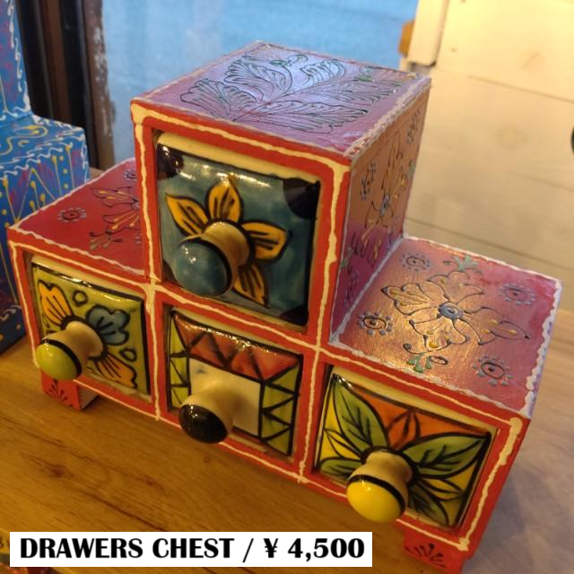 INDIA BLUE POTTERY 4DRAWERS CHEST RED TYPE F DRAWER OBJECT ENTRANCE STORAGE MEHNDI ART KEY CASE SEAL HOLDER