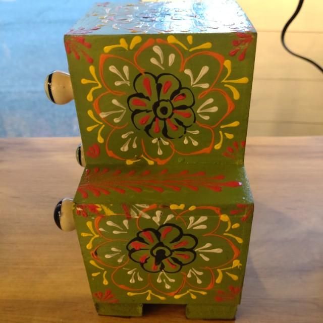 INDIA　BLUE POTTERY　3DRAWERS CHEST　２COLORS IN TOTAL　DRAWER　OBJECT　ENTRANCE STORAGE　MEHNDI ART　KEY CASE　SEAL HOLDER　