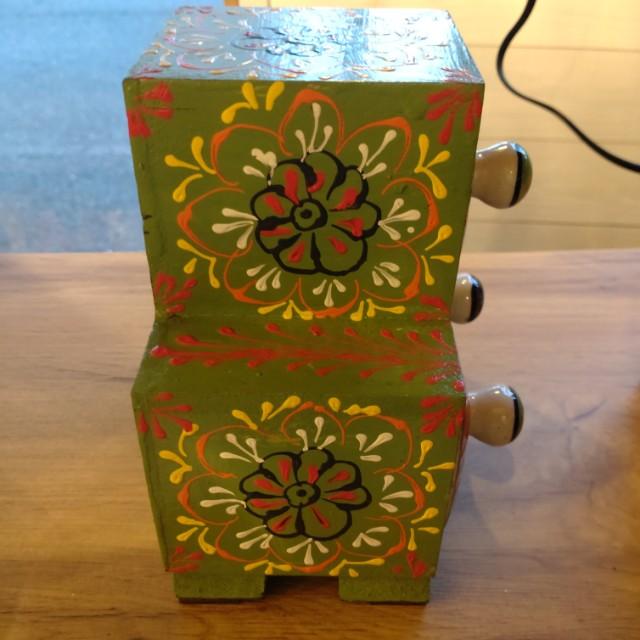 INDIA　BLUE POTTERY　3DRAWERS CHEST　２COLORS IN TOTAL　DRAWER　OBJECT　ENTRANCE STORAGE　MEHNDI ART　KEY CASE　SEAL HOLDER　