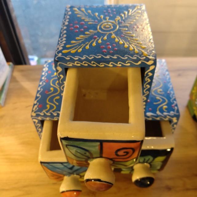 INDIA　BLUE POTTERY　3DRAWERS CHEST　２COLORS IN TOTAL　DRAWER　OBJECT　ENTRANCE STORAGE　MEHNDI ART　KEY CASE　SEAL HOLDER　