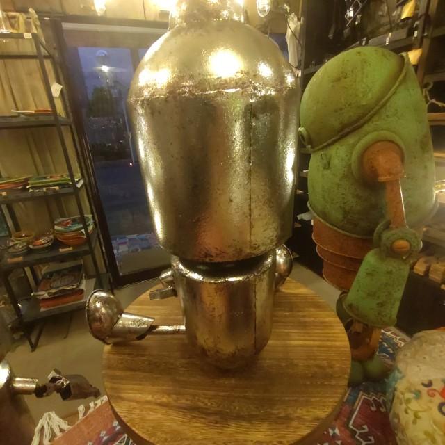 メタルロボパペット座り ガーデニング オブジェ ロボット　置物　レトロ　アンティーク風　ハンドメイド