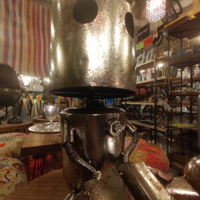 メタルロボパペット座り ガーデニング オブジェ ロボット　置物　レトロ　アンティーク風　ハンドメイド