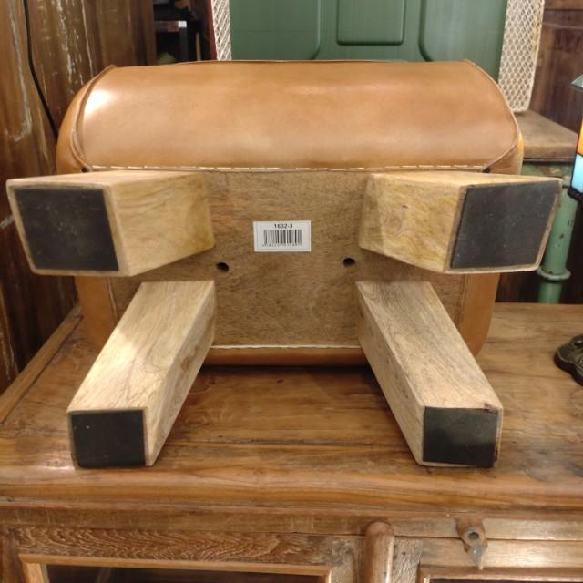 LEATHER WOODEN STOOL Leather Uden Stool Cow Leather Genuine Leather Stool Seat