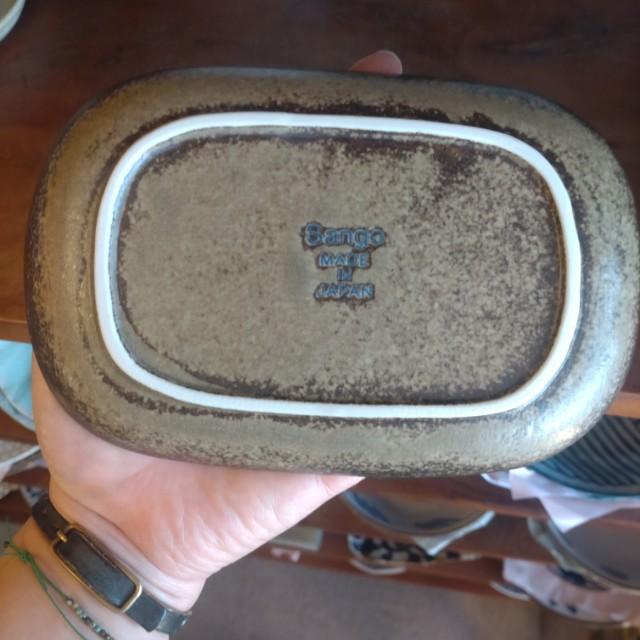 Oval Plate with Striped Mortar Design (Shima-Summon) - Available in 2 Colors - Small, Oval Plate - Japanese Tableware - Mino Ware　