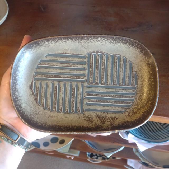 Oval Plate with Striped Mortar Design (Shima-Summon) - Available in 2 Colors - Small, Oval Plate - Japanese Tableware - Mino Ware　