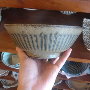 Striped Mortar Design Noodle Bowl, 2 Colors Available, Rice Bowl, Udon, Soba, Japanese Tableware, Mino Ware　