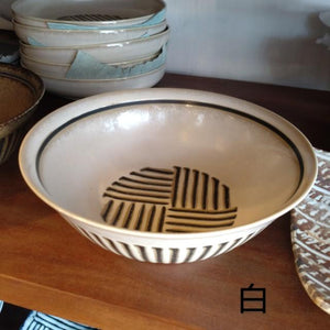 Striped Mortar Design Noodle Bowl, 2 Colors Available, Rice Bowl, Udon, Soba, Japanese Tableware, Mino Ware　