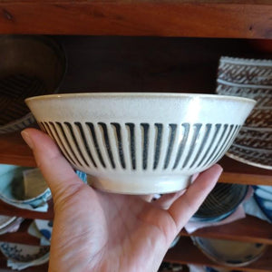 Striped Mortar Design Noodle Bowl, 2 Colors Available, Rice Bowl, Udon, Soba, Japanese Tableware, Mino Ware　