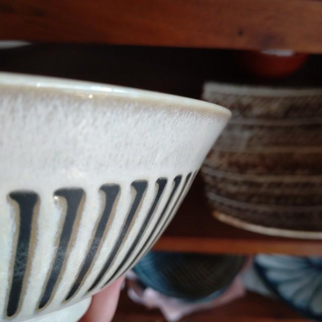 Striped Mortar Design Noodle Bowl, 2 Colors Available, Rice Bowl, Udon, Soba, Japanese Tableware, Mino Ware　