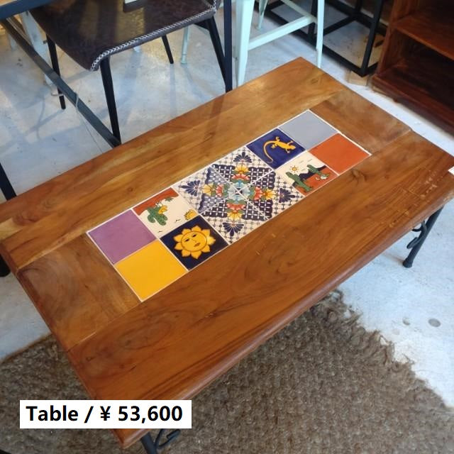 [In-store pickup only] TOPANGA Furniture Acacia Wood Mexican Tile Coffee Table Living Room Interior