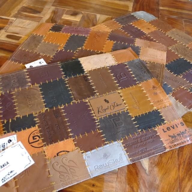 TOPANGA Homefurnishing Denim Leather Patch Placemat, Brown, 30x40cm, Placemat/Tea Mat, Genuine Leather, Cowhide