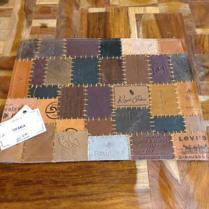TOPANGA Homefurnishing Denim Leather Patch Placemat, Brown, 30x40cm, Placemat/Tea Mat, Genuine Leather, Cowhide