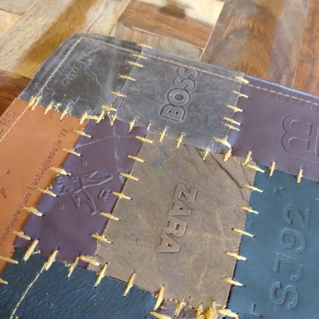 TOPANGA Homefurnishing Denim Leather Patch Placemat, Brown, 30x40cm, Placemat/Tea Mat, Genuine Leather, Cowhide