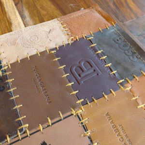 TOPANGA Homefurnishing Denim Leather Patch Placemat, Brown, 30x40cm, Placemat/Tea Mat, Genuine Leather, Cowhide