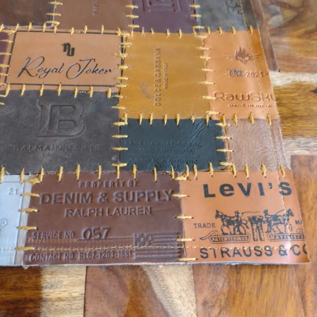TOPANGA Homefurnishing Denim Leather Patch Placemat, Brown, 30x40cm, Placemat/Tea Mat, Genuine Leather, Cowhide