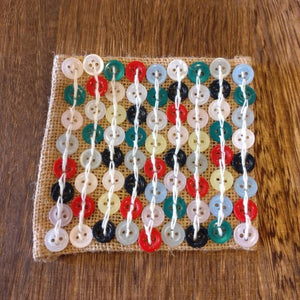 TOPANGA Kitchen Jute Button Square Coaster, 10x10cm, Jute Button, Colorful　