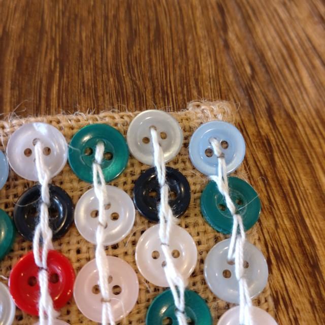 TOPANGA Kitchen Jute Button Square Coaster, 10x10cm, Jute Button, Colorful　