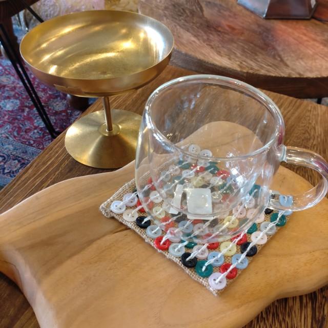 TOPANGA Kitchen Jute Button Square Coaster, 10x10cm, Jute Button, Colorful　