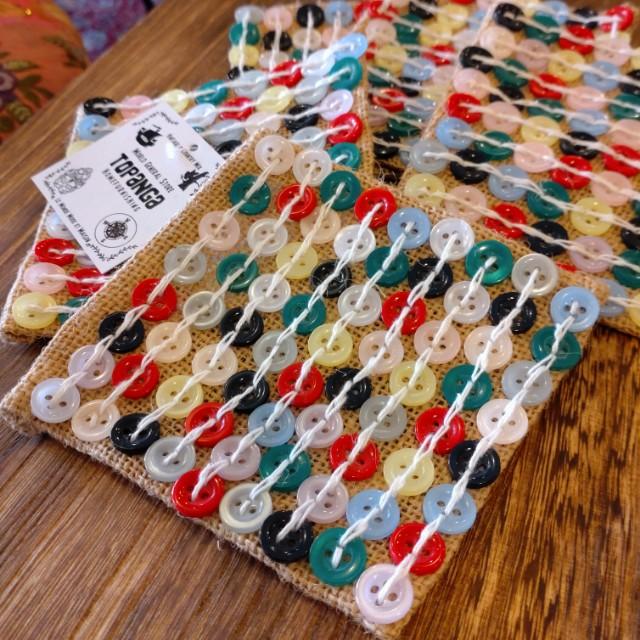 TOPANGA Kitchen Jute Button Square Coaster, 10x10cm, Jute Button, Colorful　