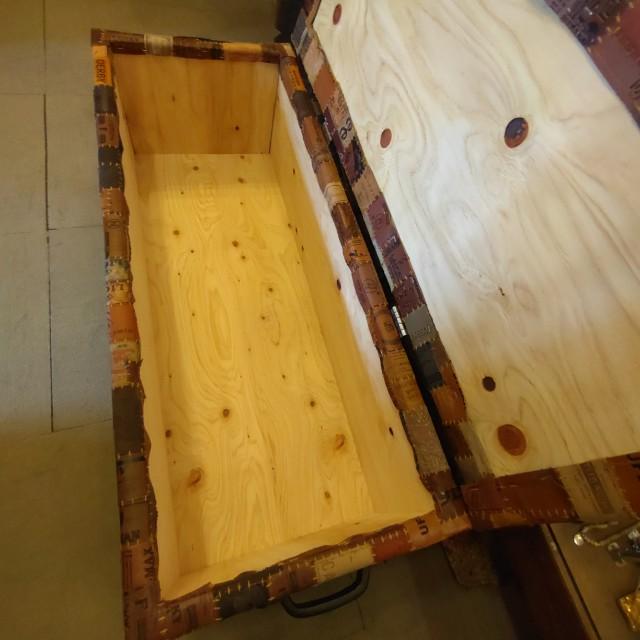 【受注生産】TOPANGA Funiture　デニムレザーパッチボックスベンチ　スツール　2人掛け　古材　ダイニング　長椅子　ボックス