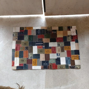 TOPANGA Homefurnishing Denim Leather Patch Rug, Beige, 50x80cm, Genuine Leather, Cowhide Leather, Doormat
