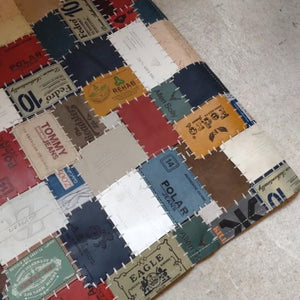 TOPANGA Homefurnishing Denim Leather Patch Rug, Beige, 50x80cm, Genuine Leather, Cowhide Leather, Doormat