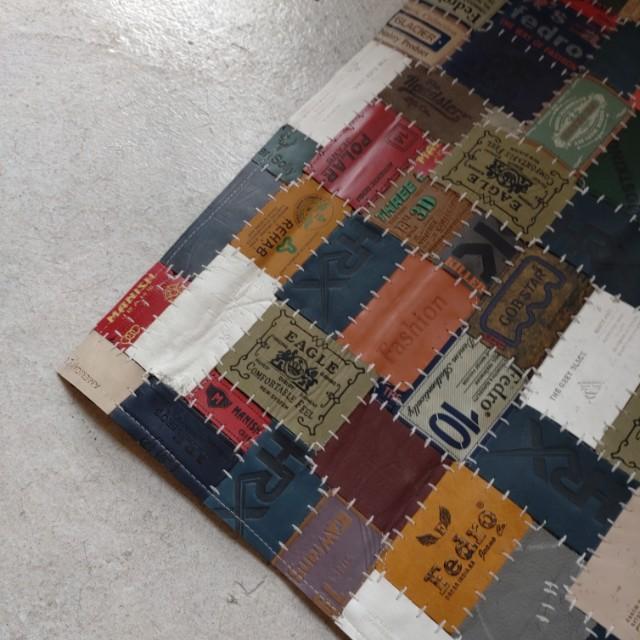 TOPANGA Homefurnishing Denim Leather Patch Rug, Beige, 50x80cm, Genuine Leather, Cowhide Leather, Doormat