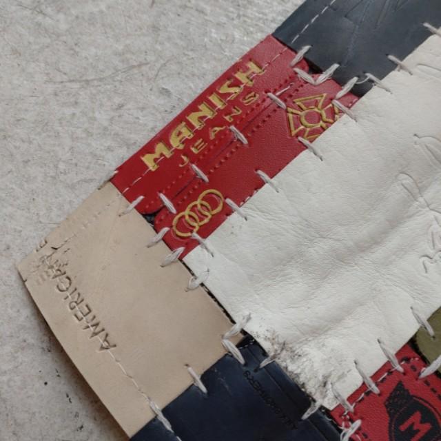 TOPANGA Homefurnishing Denim Leather Patch Rug, Beige, 50x80cm, Genuine Leather, Cowhide Leather, Doormat