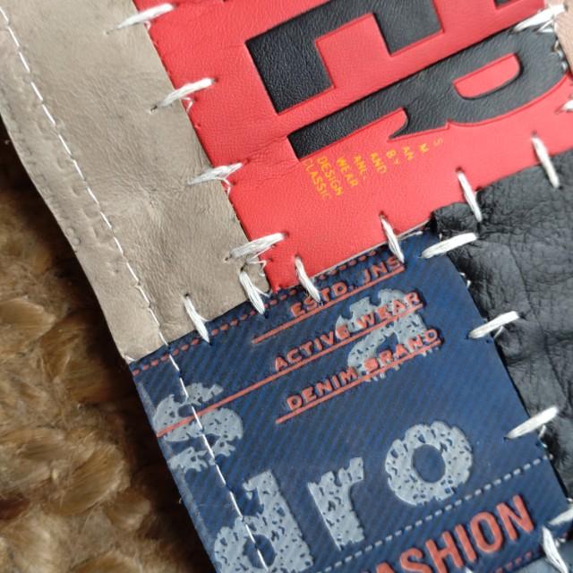 TOPANGA Homefurnishing Denim Leather Patch Rug, Beige, 80x140cm, Genuine Leather, Cowhide Leather, Doormat