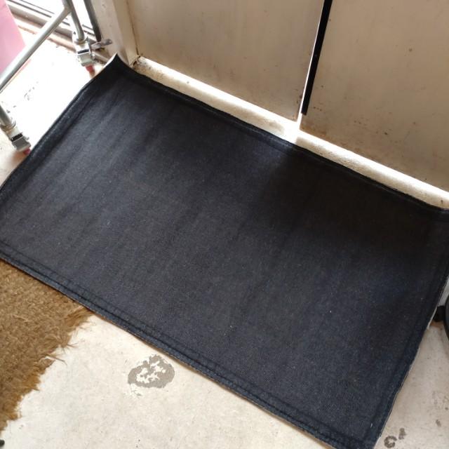 TOPANGA Homefurnishing Denim Leather Patch Rug, Beige, 80x140cm, Genuine Leather, Cowhide Leather, Doormat