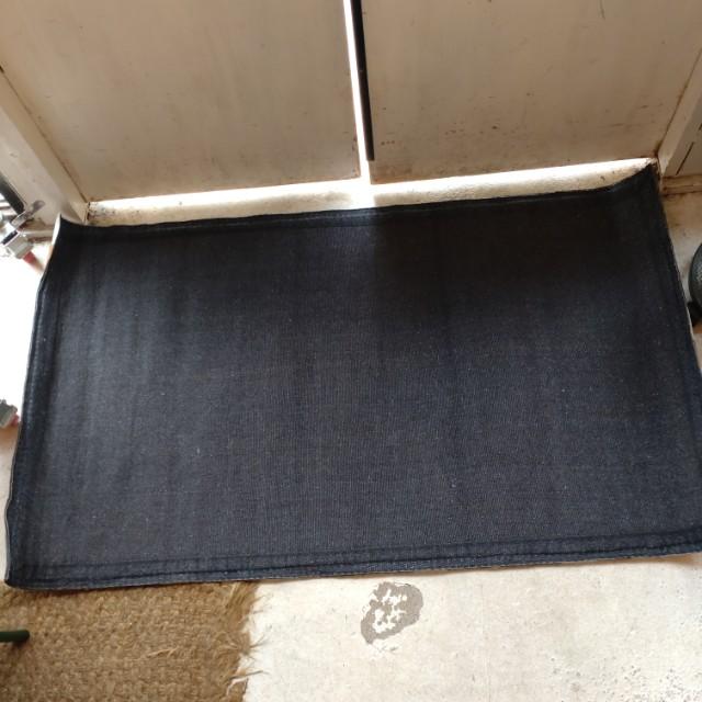 TOPANGA Homefurnishing Denim Leather Patch Rug, Beige, 80x140cm, Genuine Leather, Cowhide Leather, Doormat
