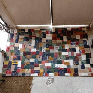 TOPANGA Homefurnishing Denim Leather Patch Rug, Beige, 80x140cm, Genuine Leather, Cowhide Leather, Doormat