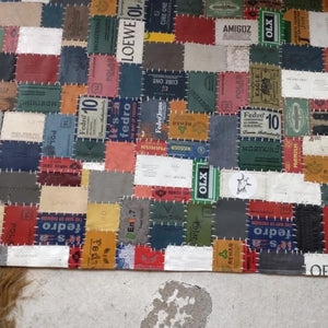 TOPANGA Homefurnishing Denim Leather Patch Rug, Beige, 80x140cm, Genuine Leather, Cowhide Leather, Doormat