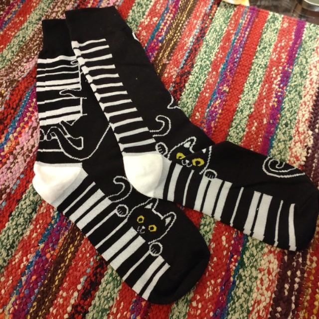 TOPANGA Socks　Lady's 　CAT　PLAING　THE PIANO　BLACKCAT　MUSIC GIFT　PRESENT