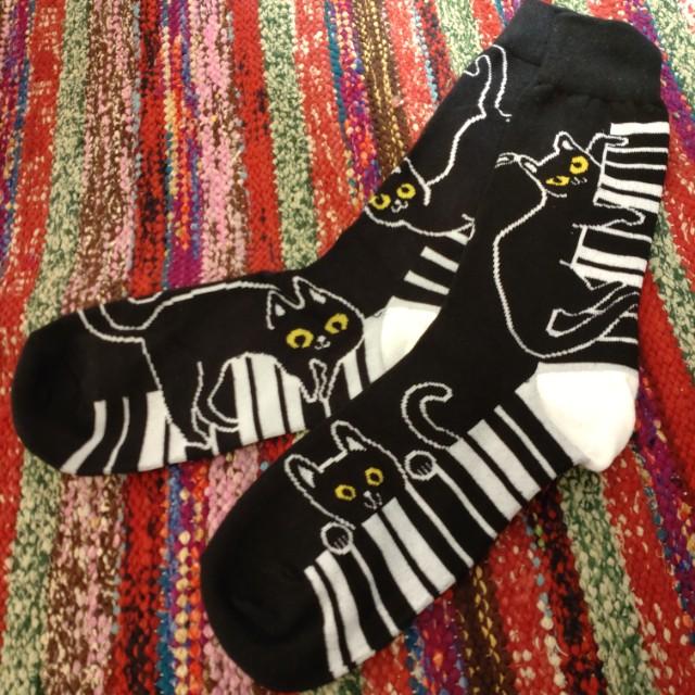 TOPANGA Socks　Lady's 　CAT　PLAING　THE PIANO　BLACKCAT　MUSIC GIFT　PRESENT