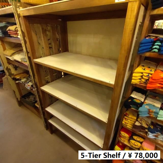 【店頭受取専用商品】TOPANGA　Furniture　アンティーク窓とチークウッドの5段シェルフ　ディスプレイ　什器　インテリア　