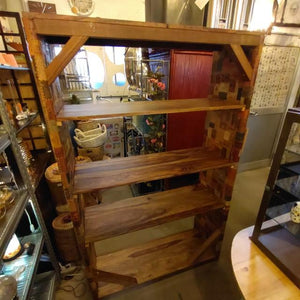 【店頭受取専用商品】TOPANGA　Furniture　シーシャムウッドレザーパッチワーク5段シェルフ　ディスプレイ　什器　インテリア　