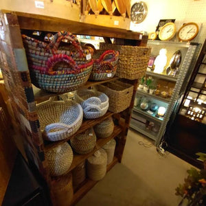 【店頭受取専用商品】TOPANGA　Furniture　シーシャムウッドレザーパッチワーク5段シェルフ　ディスプレイ　什器　インテリア　