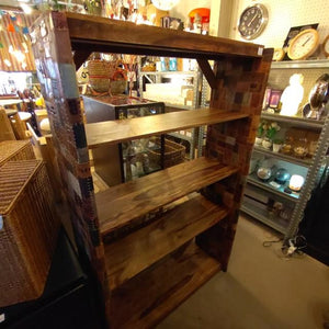 【店頭受取専用商品】TOPANGA　Furniture　シーシャムウッドレザーパッチワーク5段シェルフ　ディスプレイ　什器　インテリア　